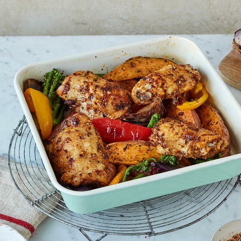 Piri-piri chicken with smashed sweet potatoes & broccoli