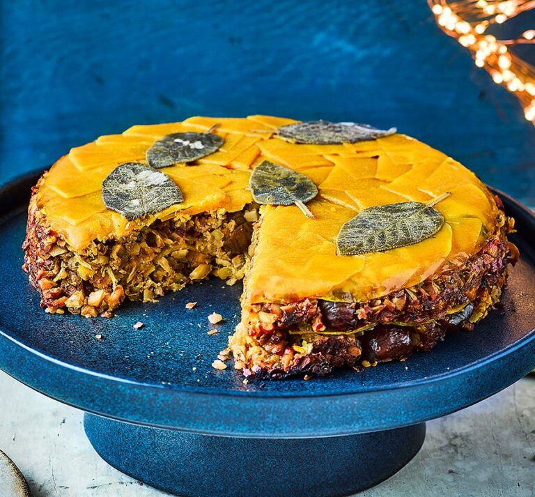 Vegetarian nut roast pie with cranberries